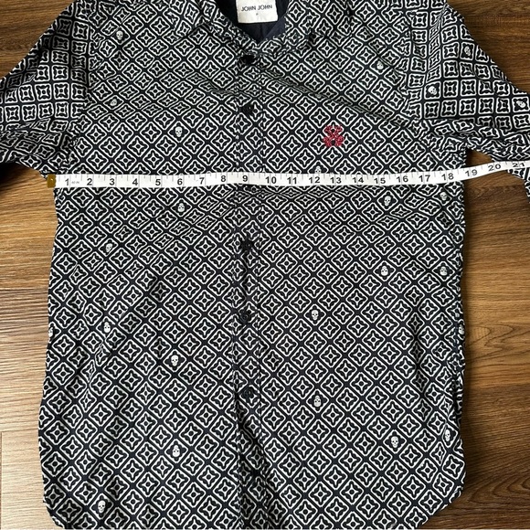 John John Brazil Men’s Button Shirt Small Navy Blue Skull Print Goth Grunge Punk - Picture 6 of 7
